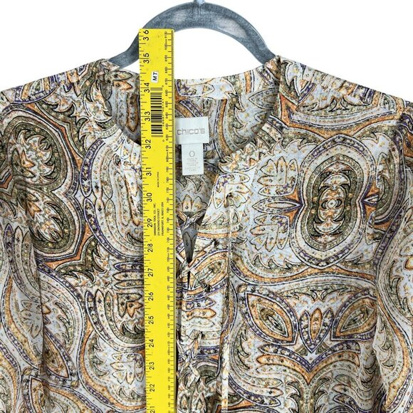 Chicos Mirrored Beauty Womens XS Paisley Sheer Asymmetric Tunic Chiffon Lace Up - Picture 10 of 15